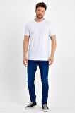 GENIUS STORE Erkek Bisiklet Yaka Basic Beyaz Tişört