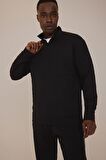 DeFactoFit Standart Fit Dik Yaka Fermuarlı Skuba Dalgıç Kumaş Sporcu Sweatshirt D7305AX25SPBK81