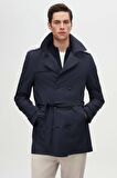 Ds Damat Regular Fit Lacivert Apoletli Beli Kemerli Pardösü/Trenckot 1HF08ORT00013