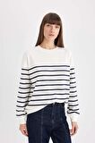 DeFacto Relax Fit Bisiklet Yaka Çizgili İnce Sweatshirt A9255AX24WNER105