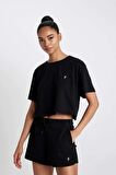 DeFactoFit Cropped Fit Bisiklet Yaka Sporcu Ribana Kısa Kollu Tişört A9916AX24SMBK81
