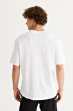 Erkek Beyaz Long Fit %100 Pamuk Oval Kesim Bisiklet Yaka Amsterdam Baskılı Kısa Kollu Tişört
