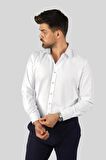 Beyaz Baklava Desen Slimfit Erkek Gömlek