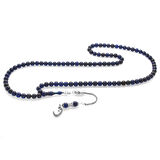 Tesbihane -  925 Ayar Gümüş Püsküllü Küre Kesim Lacivert Sıkma Kehribar 99luk Tesbih