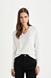 DeFacto Relax Fit Yumuşak Dokulu V Yaka Basic Düz Triko Kazak C4024AX24WNER105