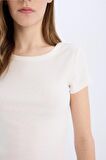 DeFacto Coool Fitted Ribana Basic Düz Kalın Kumaş Kısa Kollu Beyaz Tişört E0288AX25SMWT32