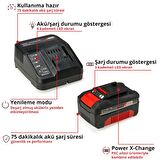 Orijinal Einhell Akü ve Şarj Cihazı Başlangıç Kiti Power X-Change (Akü, Li-Ion, 18 V, 4.0 Ah Akü ve Hızlı Şarj Cihazı,  Tüm Power X-Change cihazları ile uyumlu)