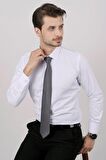 Gömlek Kravat Seti ( sunda Siyah Gri Desenli Kravat & Beyaz Saten Slimfit Gömlek)