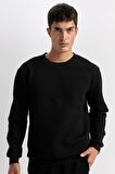 DeFacto Siyah Regular Fit Bisiklet Yaka Jakarlı Sweatshirt D5392AX24AUBK27