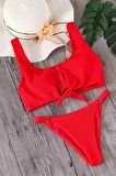 Angelsin Kırmızı Çıtçıtlı Bikini Üstü Kırmızı