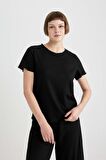 DeFacto Regular Fit Bisiklet Yaka Casual Kısa Kollu Pijama Üstü-Fall in Love B6701AX24SPBK81