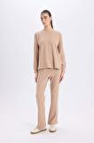 DeFacto Pijama Takımı Regular Fit Basic Düz Uzun Kollu Üst Geniş Bol Paça Alt-Fall in Love D2259AX24WNBG400