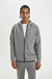 DeFactoFit  Slim Fit Dar Kesim Kapüşonlu Skuba Dalgıç Kumaş Fermuarlı Sporcu Sweatshirt A6956AX24AUGR490