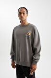 DeFactoFit NBA Los Angeles Lakers Oversize Geniş Kalıp Bisiklet Yaka Sırt Baskılı Kalın Sweatshirt C9254AX24AUGR211