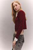 DeFacto Coool Fitted Bisiklet Yaka Basic Düz Crop Uzun Kollu Tişört C4469AX24SPBR182