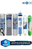 Açık Kasa Su Arıtma Cihazı Uyumlu 6 Aşama Cift Sediment 80 GPD Membranlı Alkalinli Filtre Bakım Seti