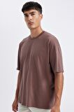 DeFacto Oversize Geniş Kalıp Bisiklet Yaka Basic Düz Kısa Kollu Tişört C7160AX24SMBN577