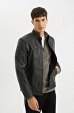 DeFacto Slim Fit Suni Deri Mont Ceket Dar Kesim Dik Yaka Fermuarlı Cepli Mevsimlik D4918AX24AUBK27