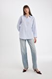DeFacto Oversize Geniş Kalıp Çizgili Oxford Uzun Kollu Gömlek D4512AX24AUBE503
