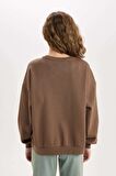 DeFacto Loose Fit Bisiklet Yaka Baskılı Kalın Sweatshirt D8528AX24WNBN322