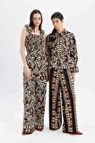 DeFacto Lug Von Siga x DeFacto Wide Leg Geniş Paça Maxi Poplin Kumaş Pantolon Desenli Normal Bel C1132AX24SMBK81