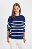 DeFacto Relax Fit Bisiklet Yaka Çizgili İnce Sweatshirt A9255AX24WNNV42