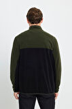 Erkek Hakı-sıyah Anti-pilling Tüylenme Yapmayan Standart Fit Bato Yaka Içi Polarlı Polar Sweatshirt