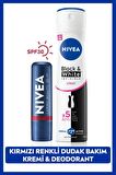 Nivea Kadın Sprey Deodorant Black&White Invisible Clear150ml,Kırmızı Renkli Nemlendirici Dudak Bakım Kremi