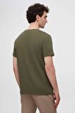 Slim Fit Haki Bisiklet Yaka %100 Pamuklu Nefes Alabilen T-shirt 4HC141996753M