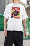 Marvel Wolverine x Deadpool Baskılı Unisex Tişört, Oversize Film Tişört
