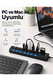 Süper Hızlı 7 Portlu USB 3.0 Hub Çoklayıcı Çoğaltıcı Adaptör Destekli PC Mac Uyumlu Işıklı On Off Bağımsız Anahtarlı Yüksek Hızlı Veri Aktarımı Sağlayan Siyah Dağıtıcı Switch Bağlantı Kablolu