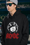 AC DC Baskılı Unisex Oversize Rock Metal Hoodie