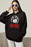 AC DC Baskılı Unisex Oversize Rock Metal Hoodie