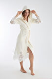 Dantelli Uzun Kapüşonlu Triga Bambu Cotton Kadın Bornoz