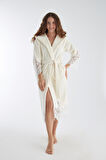 Dantelli Uzun Kapüşonlu Triga Bambu Cotton Kadın Bornoz