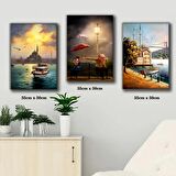istanbul ortaköy cami yaşlı çift tablosu 3 adet 35cmx50cm kumaş baskılı canvas tablo