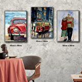 tranway yaşlı çift vosvos araba tablosu 3 adet 35cmx50cm kumaş baskılı canvas tablo