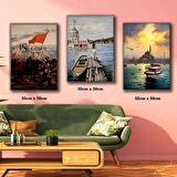 istanbul fethi kız kulesi boğaz cami tablosu 3 adet 35cmx50cm kumaş baskılı canvas tablo