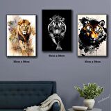 aslan kaplan İLLÜSTRASYON sanatsal tablo 3 adet 35cmx50cm kumaş baskılı canvas tablo