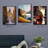 istanbul taksim ortaköy galata tranvay tablosu 3 adet 35cmx50cm kumaş baskılı canvas tablo