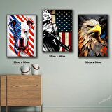 amerika pitbull kartal tablosu 3 adet 35cmx50cm kumaş baskılı canvas tablo