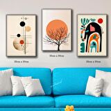 güneş ağaç matematik çizimli filler tablosu 3 adet 35cmx50cm kumaş baskılı canvas tablo