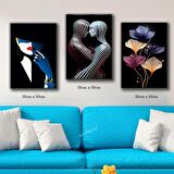 kadın artistlik sarılma renkli çiçek tablosu 3 adet 35cmx50cm kumaş baskılı canvas tablo