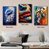 renkli bisiklet boyalı surat kadın çiçek tablosu 3 adet 35cmx50cm kumaş baskılı canvas tablo