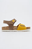 mnpc Unisex Çocuk Gri-Sarı Hakiki Deri Mantar Tabanlı Günlük  Çocuk Sandalet