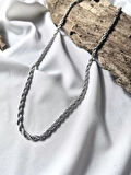 Luna Jewelry Erkek Gümüş Renk Rope  316L Çelik Burgu Zincir Kolye
