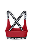 HNX Kırmızı Love Lastikli Çapraz Askılı Sporcu Sütyen