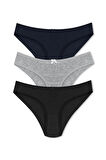 HNX 3'lü Pamuklu Arkası Çift Kat Katlama Bikini Kadın Külot