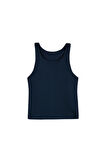 HNX Denim Pamuklu Kalın Askılı Crop Kadın Kısa Atlet