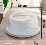 Porsima 1092 Gri Yuvarlak Kek Pasta Börek Saklama Kabı - Kilitli Kapaklı Taşıma Fanusu 25 cm